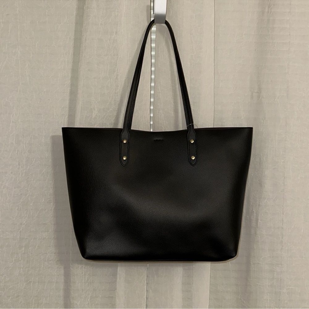 COACH Black Leather Gold Tone Logo Town Tote - Picture 2 of 13